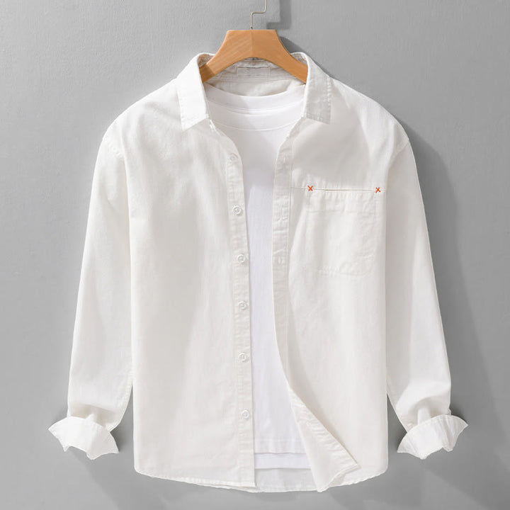 Chemise en coton à manches longues et col montant, ornée de boutons et d'une poche décorative, avec Buddha Stones et boutons décoratifs. - Blanc - US/UK/AU42，EU52 (3XL) - image 18