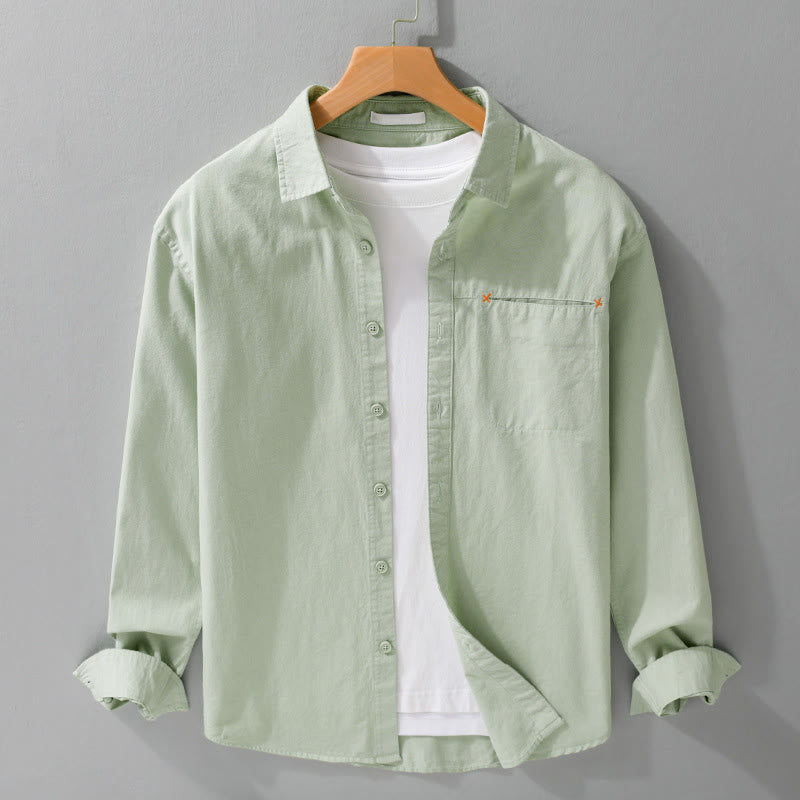 Chemise en coton à manches longues et col montant, ornée de boutons et d'une poche décorative, avec Buddha Stones et boutons décoratifs. - Vert clair - US/UK/AU42，EU52 (3XL) - image 4