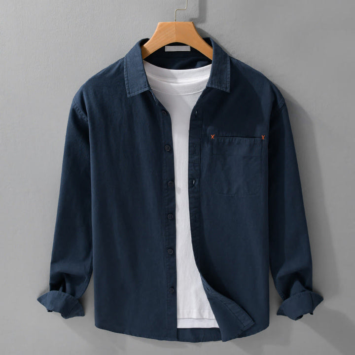 Chemise en coton à manches longues et col montant, ornée de boutons et d'une poche décorative, avec Buddha Stones et boutons décoratifs. - Bleu nuit - US/UK/AU42，EU52 (3XL) - image 14