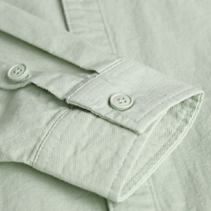 Chemise en coton à manches longues et col montant, ornée de boutons et d'une poche décorative, avec Buddha Stones et boutons décoratifs. - image 8