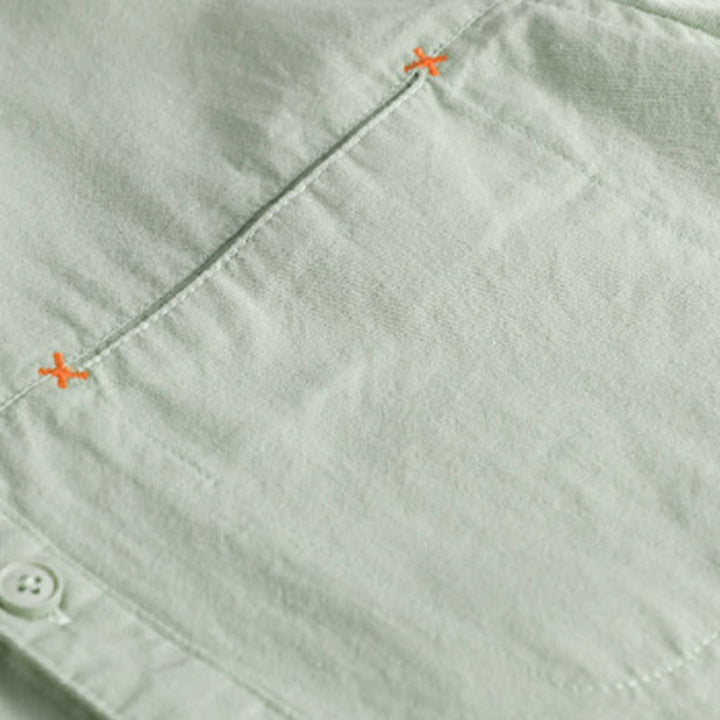 Chemise en coton à manches longues et col montant, ornée de boutons et d'une poche décorative, avec Buddha Stones et boutons décoratifs. - image 7