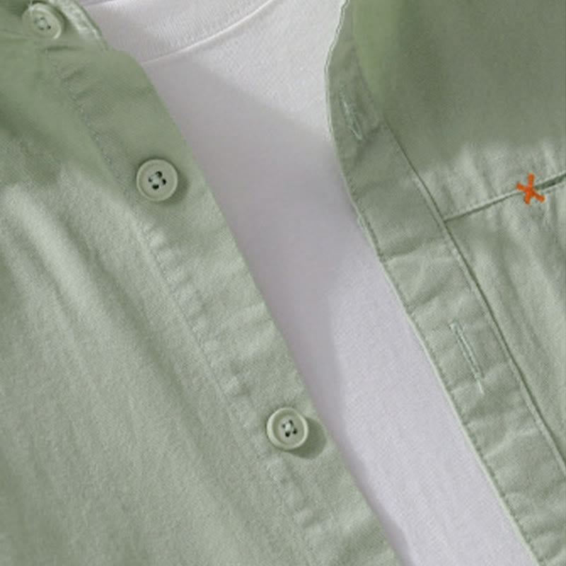 Chemise en coton à manches longues et col montant, ornée de boutons et d'une poche décorative, avec Buddha Stones et boutons décoratifs. - image 6