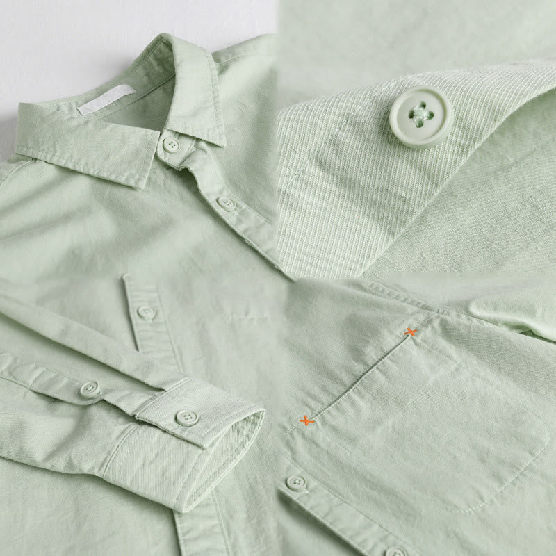 Chemise en coton à manches longues et col montant, ornée de boutons et d'une poche décorative, avec Buddha Stones et boutons décoratifs. - image 10