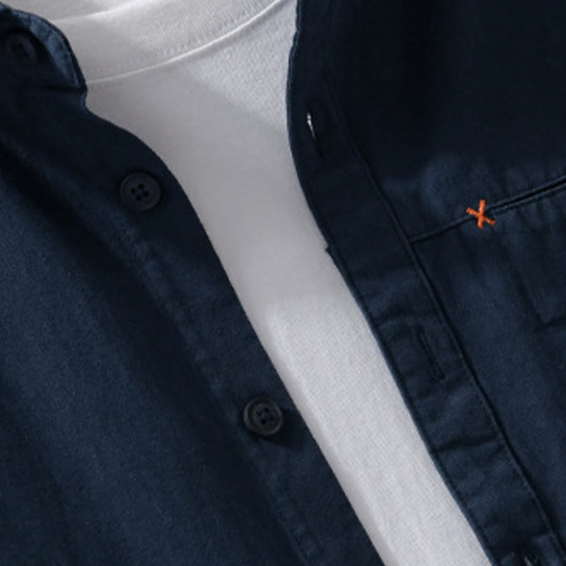 Chemise en coton à manches longues et col montant, ornée de boutons et d'une poche décorative, avec Buddha Stones et boutons décoratifs. - image 16