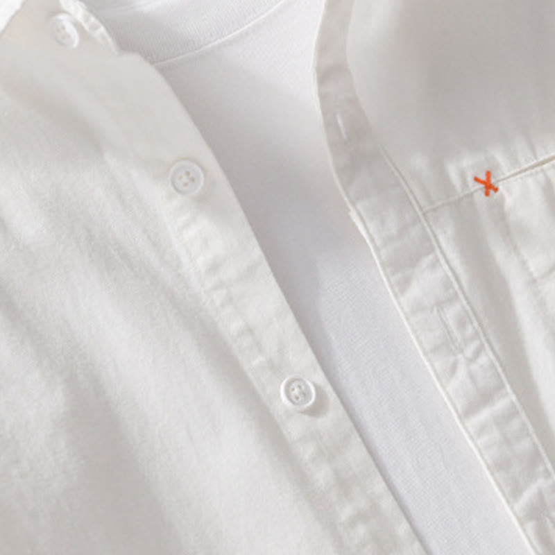 Chemise en coton à manches longues et col montant, ornée de boutons et d'une poche décorative, avec Buddha Stones et boutons décoratifs. - image 20