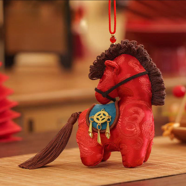 Buddha Stones Année du Cheval Broderie fil rouge Décoration suspendue Liberté - Cheval rouge regardant en arrière (10,9-11,7*7,4 cm) - image 9