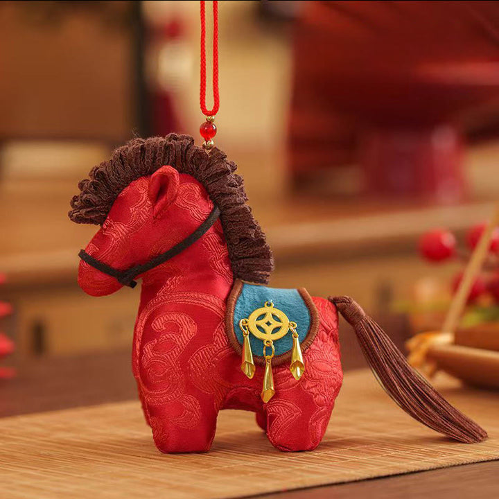 Buddha Stones Année du Cheval Broderie fil rouge Décoration suspendue Liberté - Cheval rouge (10,9-11,7*7,4 cm) - image 0