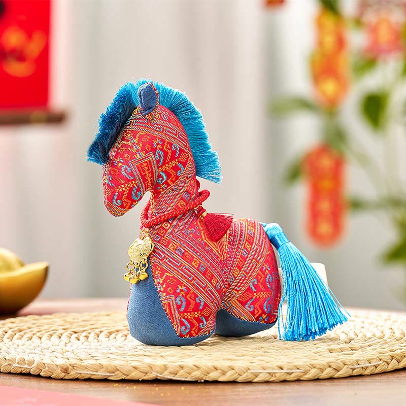 Buddha Stones Année du Cheval Broderie fil rouge Lingot Pompon Décoration - Cheval rouge - 16*12 cm - image 1