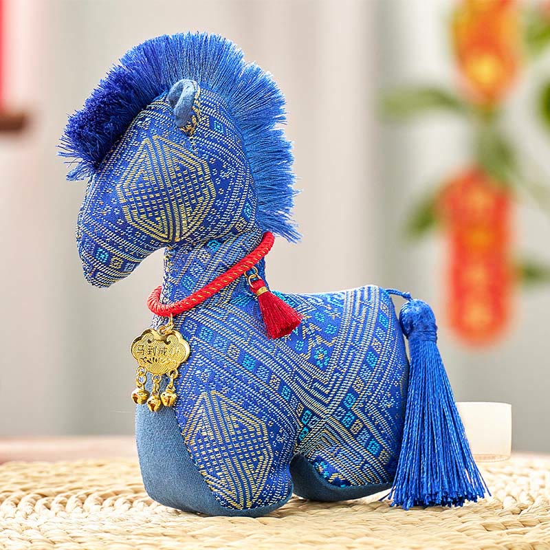 Buddha Stones Année du Cheval Broderie fil rouge Lingot Pompon Décoration - Cheval bleu - 25*20 cm - image 14