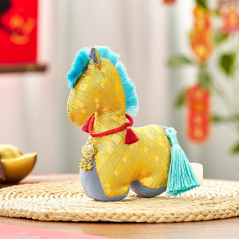 Buddha Stones Année du Cheval Broderie fil rouge Lingot Pompon Décoration - Cheval jaune - 16*12 cm - image 8