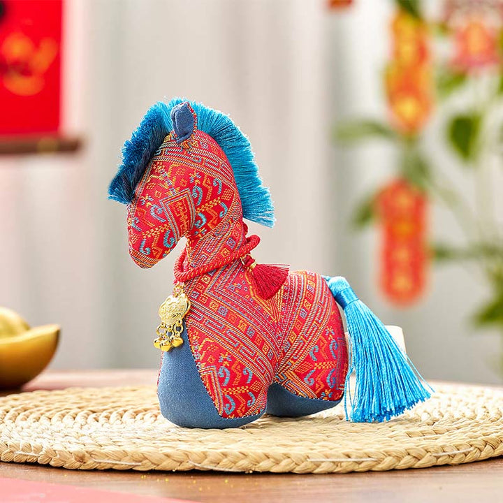 Buddha Stones Année du Cheval Broderie fil rouge Lingot Pompon Décoration - Cheval rouge - 16*12 cm - image 1