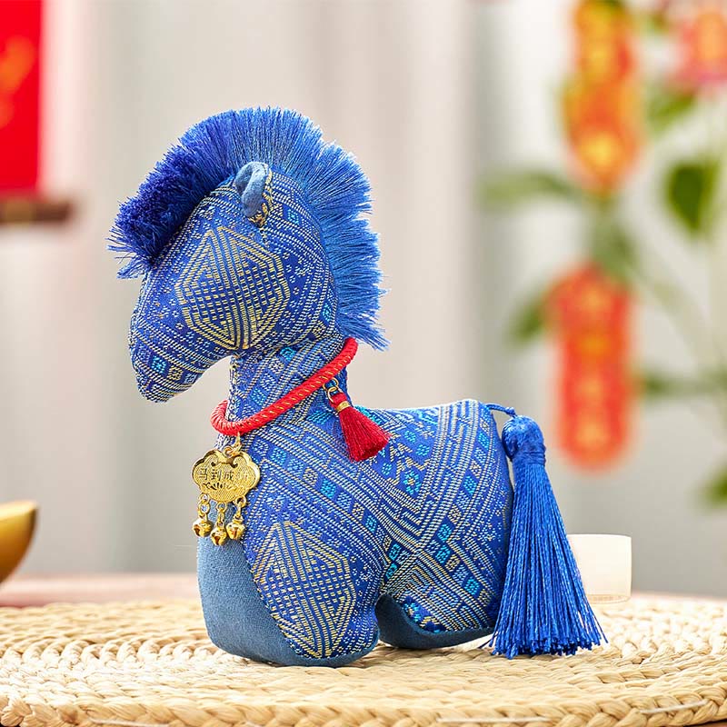 Buddha Stones Année du Cheval Broderie fil rouge Lingot Pompon Décoration - Cheval bleu - 20 x 17 cm - image 13