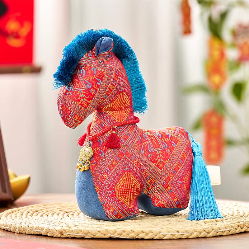 Buddha Stones Année du Cheval Broderie fil rouge Lingot Pompon Décoration - Cheval rouge - 20 x 17 cm - image 2