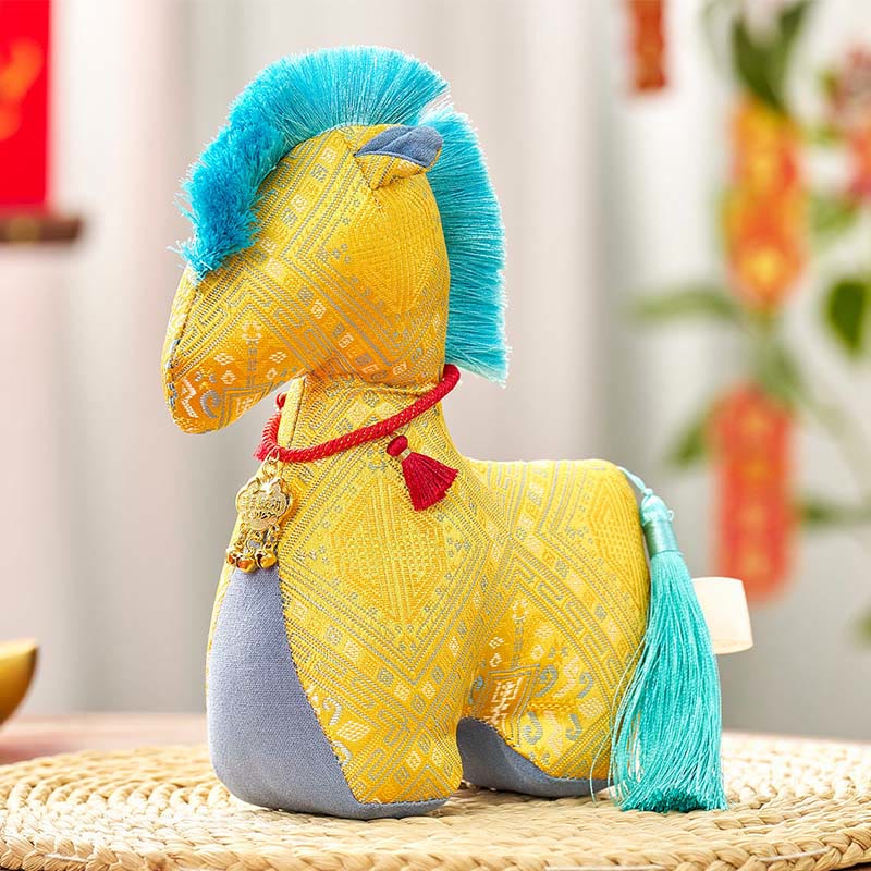 Buddha Stones Année du Cheval Broderie fil rouge Lingot Pompon Décoration - Cheval jaune - 25*20 cm - image 10