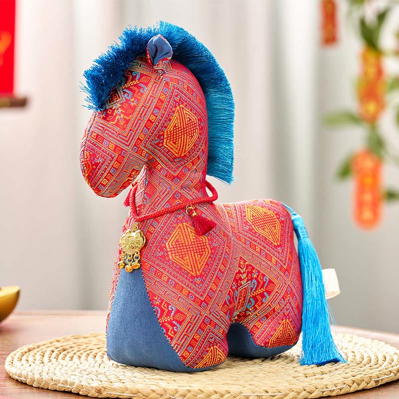 Buddha Stones Année du Cheval Broderie fil rouge Lingot Pompon Décoration - Cheval rouge - 25*20 cm - image 3