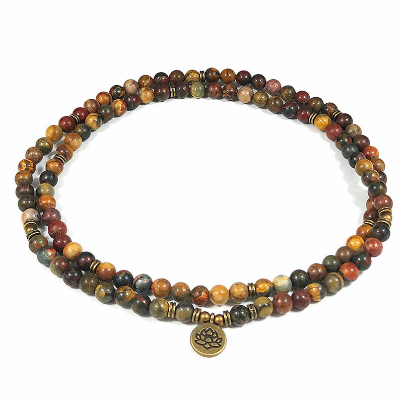 Mala chaude en perles rondes, turquoise rouge, avec pendentif lotus rétro en Buddha Stones - Turquoise rouge - 8 mm - image 0