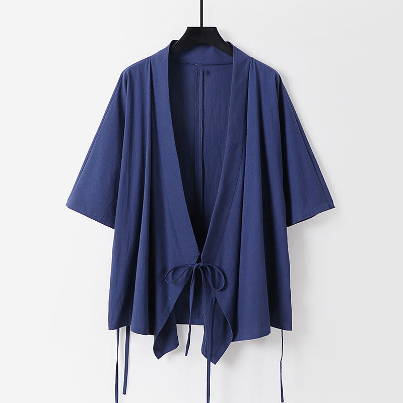 Ensemble kimono d'automne 2 pièces en coton à lacets, manches trois-quarts, pantalon à cordon et poches, avec Buddha Stones - Vêtement de méditation pour homme - image 8