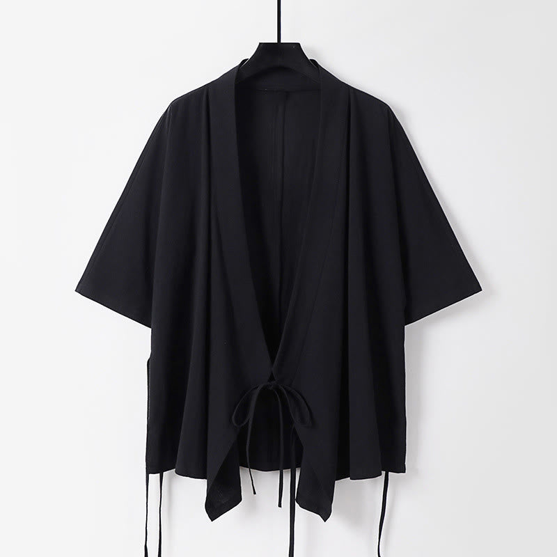 Ensemble kimono d'automne 2 pièces en coton à lacets, manches trois-quarts, pantalon à cordon et poches, avec Buddha Stones - Vêtement de méditation pour homme - image 5