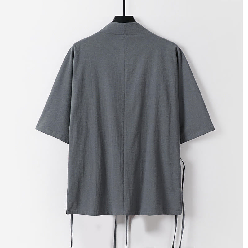 Ensemble kimono d'automne 2 pièces en coton à lacets, manches trois-quarts, pantalon à cordon et poches, avec Buddha Stones - Vêtement de méditation pour homme - image 2