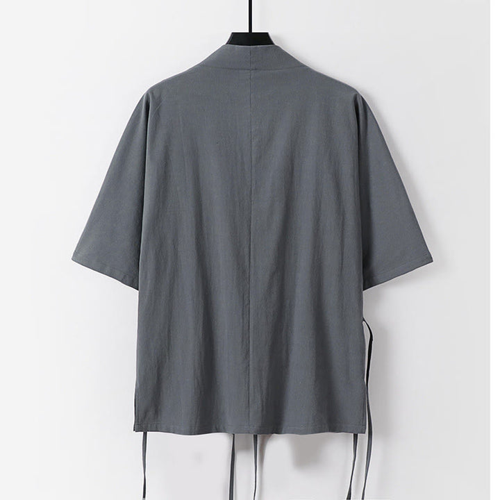 Ensemble kimono d'automne 2 pièces en coton à lacets, manches trois-quarts, pantalon à cordon et poches, avec Buddha Stones - Vêtement de méditation pour homme - image 2