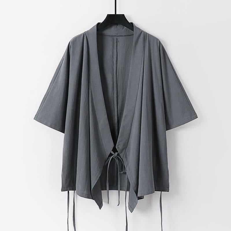 Ensemble kimono d'automne 2 pièces en coton à lacets, manches trois-quarts, pantalon à cordon et poches, avec Buddha Stones - Vêtement de méditation pour homme - image 1