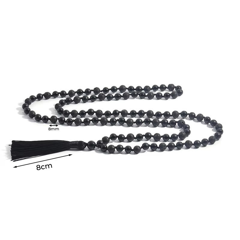 Buddha Stones, onyx noir, pierre de lave, pompon, mala de protection et de fortune - image 2