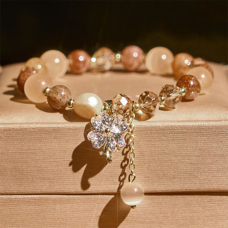 Bracelet d'équilibre en Buddha Stones, trèfle à quatre feuilles, améthyste, citrine, quartz fraise vert, quartz rutile et quartz rutile. - image 21