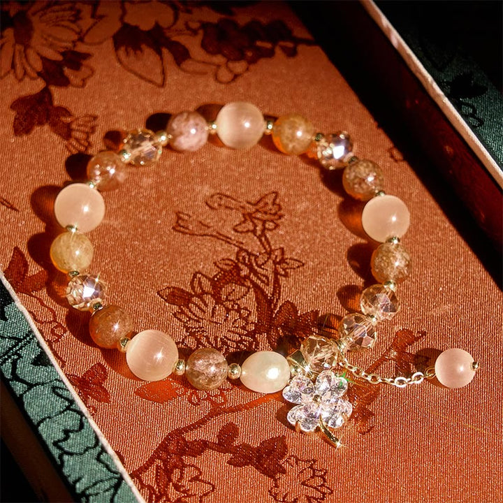 Bracelet d'équilibre en Buddha Stones, trèfle à quatre feuilles, améthyste, citrine, quartz fraise vert, quartz rutile et quartz rutile. - Quartz rutile (Tour de poignet : 15-17 cm) - image 18