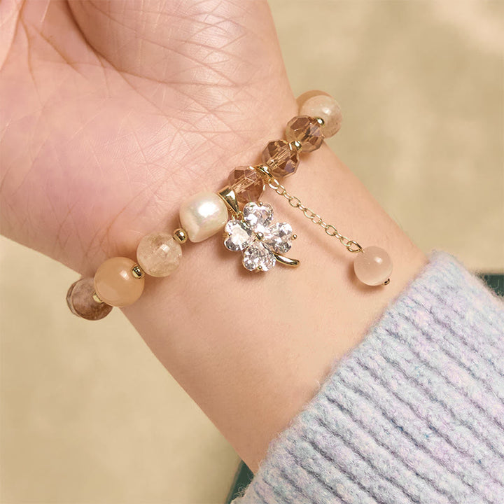 Bracelet d'équilibre en Buddha Stones, trèfle à quatre feuilles, améthyste, citrine, quartz fraise vert, quartz rutile et quartz rutile. - image 11