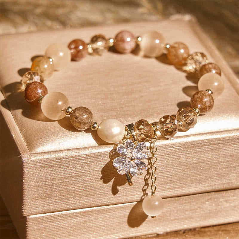 Bracelet d'équilibre en Buddha Stones, trèfle à quatre feuilles, améthyste, citrine, quartz fraise vert, quartz rutile et quartz rutile. - image 20