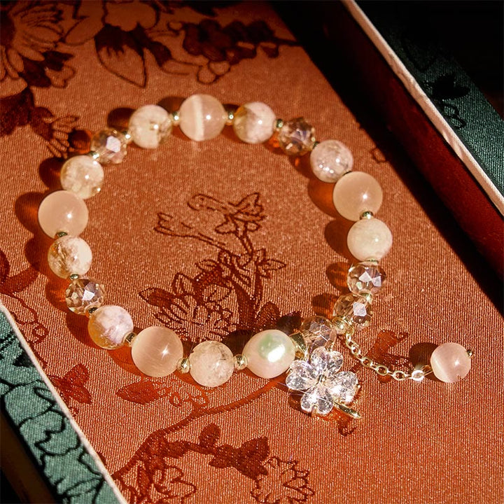 Bracelet d'équilibre en Buddha Stones, trèfle à quatre feuilles, améthyste, citrine, quartz fraise vert, quartz rutile et quartz rutile. - Citrine (Tour de poignet : 15-17 cm) - image 8