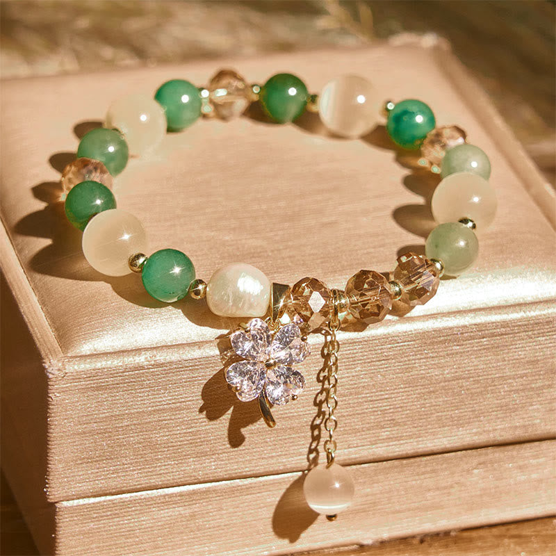 Bracelet d'équilibre en Buddha Stones, trèfle à quatre feuilles, améthyste, citrine, quartz fraise vert, quartz rutile et quartz rutile. - image 14