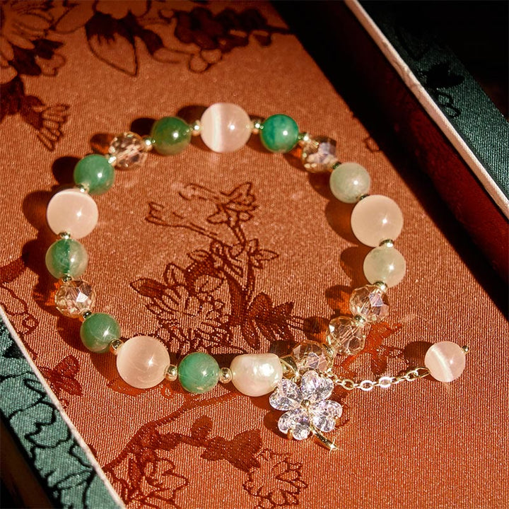Bracelet d'équilibre en Buddha Stones, trèfle à quatre feuilles, améthyste, citrine, quartz fraise vert, quartz rutile et quartz rutile. - Quartz fraise verte (Tour de poignet : 15-17 cm) - image 13