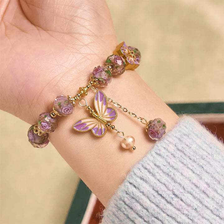 Bracelet d'amour en perles de verre Liuli avec breloque double papillon et Buddha Stones - image 4