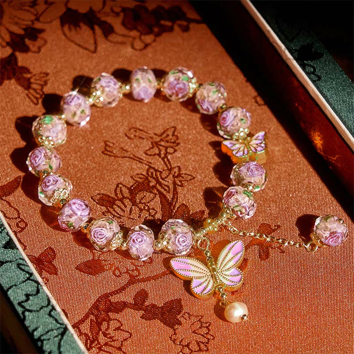 Bracelet d'amour en perles de verre Liuli avec breloque double papillon et Buddha Stones - image 2