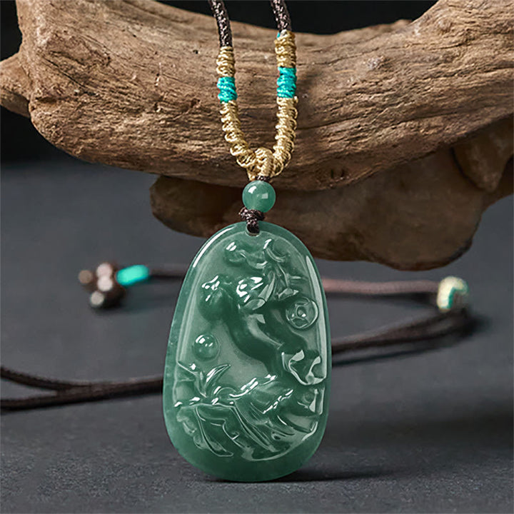 Buddha Stones Année du Cheval Dragon Pièces de cuivre sculptées à la main Corde de jade Pendentifs Collier Énergie de Prospérité - image 2