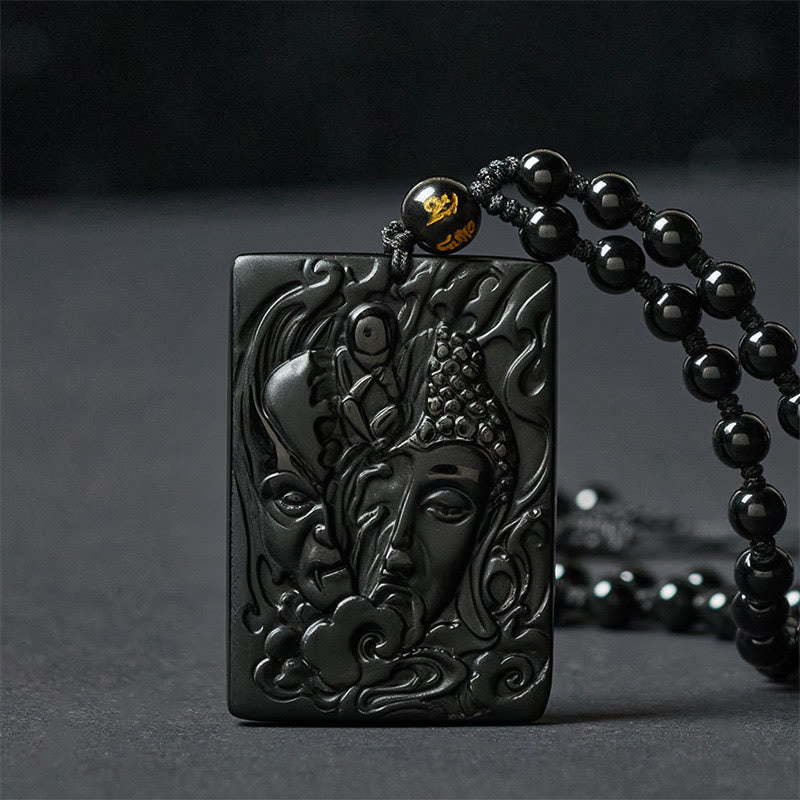 Buddha Stones, mi-démon mi-Bouddha, pendentif en obsidienne noire, symbole de force et de force, motif en relief mi-démon mi-Bouddha. Collier - image 1