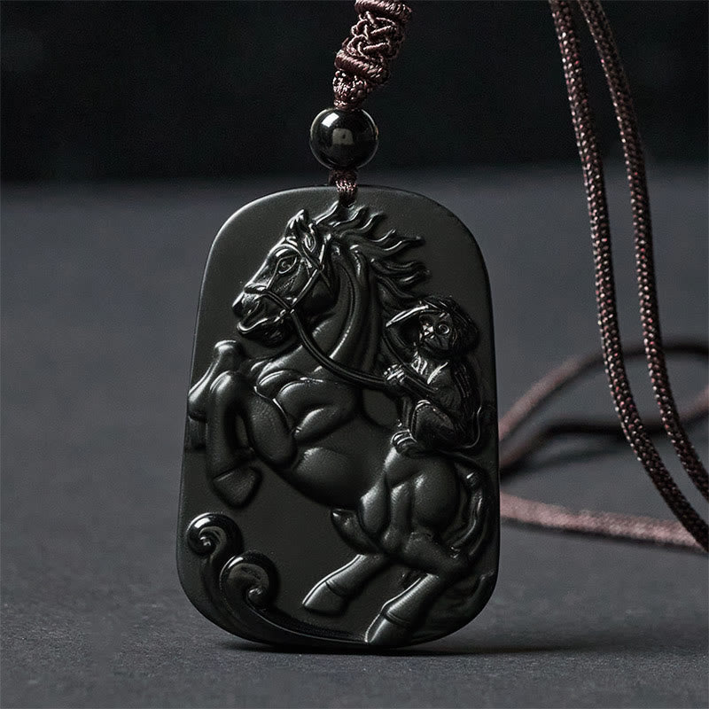 Buddha Stones Année du Cheval Motif Singe Om Mani Padme Hum Collier Pendentif Force en Obsidienne Noire Pierres de Bouddha Année du Cheval - image 11