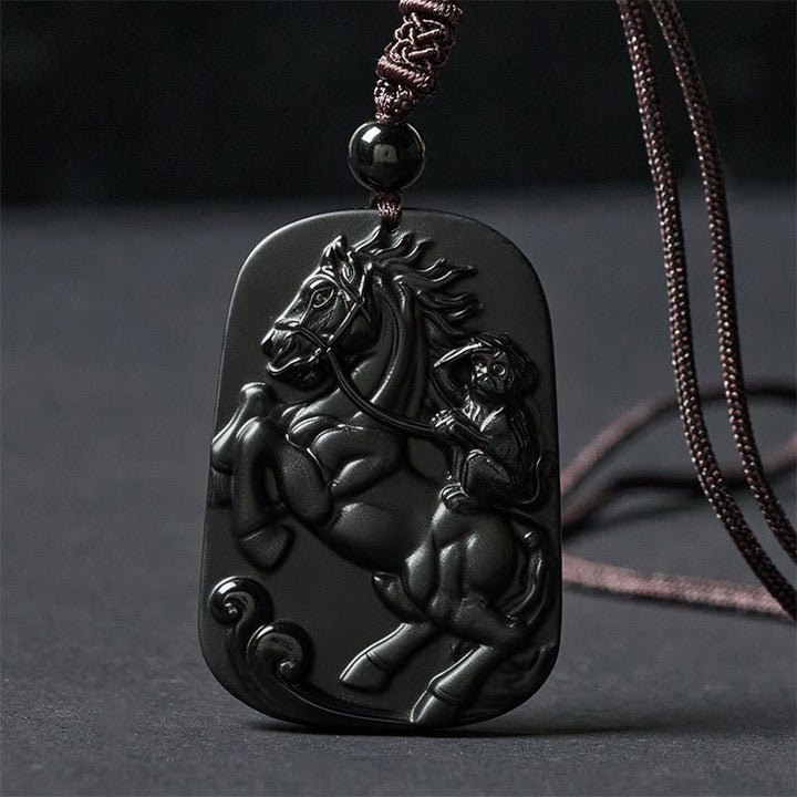 Buddha Stones Année du Cheval Motif Singe Om Mani Padme Hum Collier Pendentif Force en Obsidienne Noire Pierres de Bouddha Année du Cheval - image 11