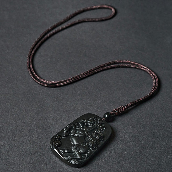 Buddha Stones Année du Cheval Motif Singe Om Mani Padme Hum Collier Pendentif Force en Obsidienne Noire Pierres de Bouddha Année du Cheval - image 13