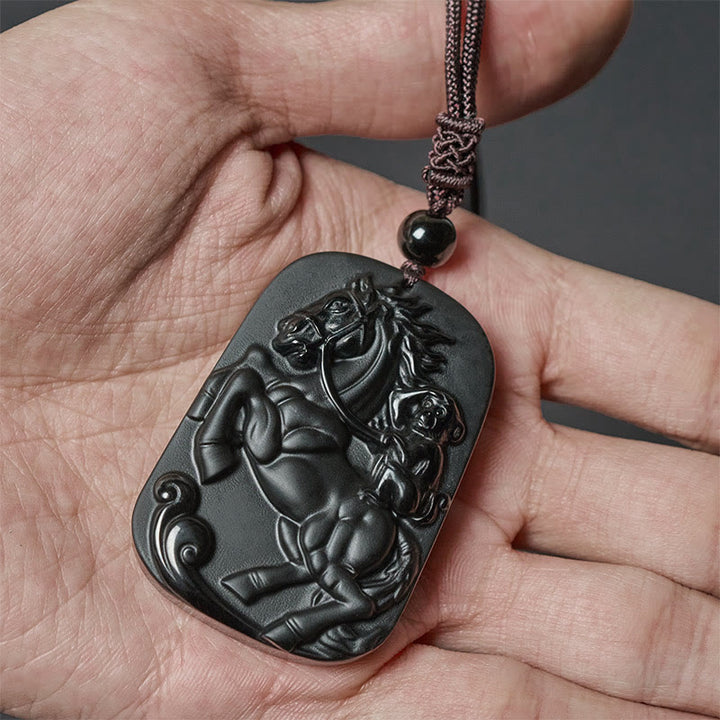 Buddha Stones Année du Cheval Motif Singe Om Mani Padme Hum Collier Pendentif Force en Obsidienne Noire Pierres de Bouddha Année du Cheval - image 12