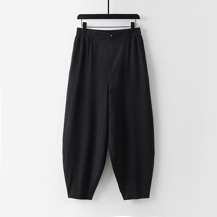 Pantalon d'été uni pour homme en coton et lin, longueur cheville, avec poches, Buddha Stones - Noir - US/UK/AU54，EU64 (9XL) - image 9