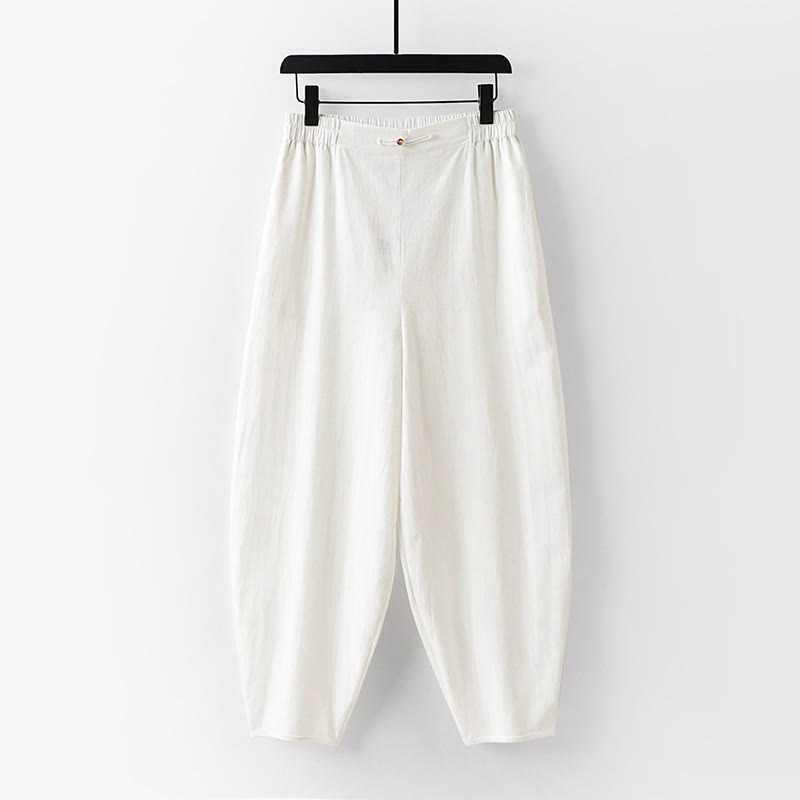 Pantalon d'été uni pour homme en coton et lin, longueur cheville, avec poches, Buddha Stones - Blanc - US/UK/AU54，EU64 (9XL) - image 10