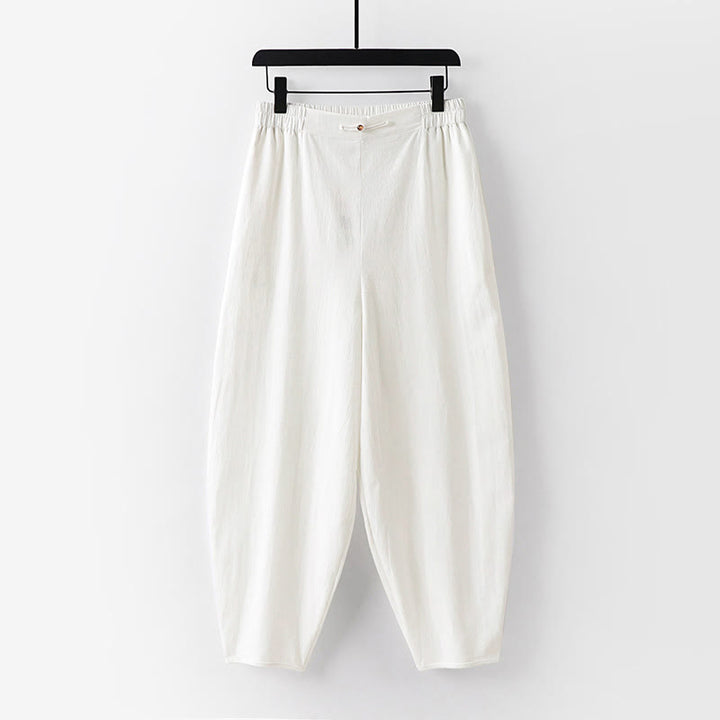 Pantalon d'été uni pour homme en coton et lin, longueur cheville, avec poches, Buddha Stones - Blanc - US/UK/AU54，EU64 (9XL) - image 10