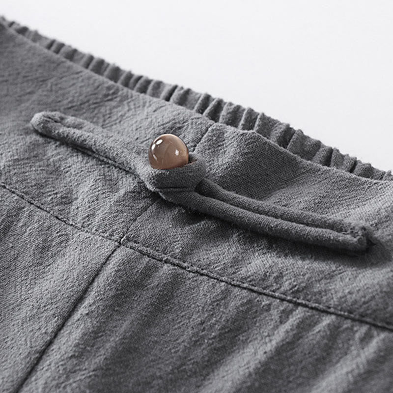 Pantalon d'été uni pour homme en coton et lin, longueur cheville, avec poches, Buddha Stones - image 4
