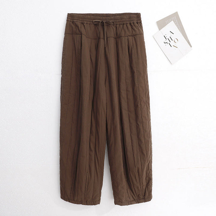 Pantalon harem d'hiver uni en coton pour femme, avec poches, motif Buddha Stones et blocs de couleurs. - SaddleBrown - US8-10，UK/AU12-14，EU40-42 (2XL) - image 14