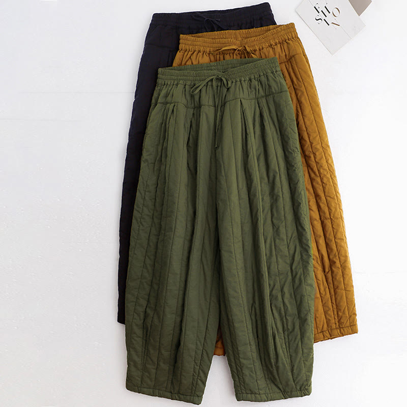 Pantalon harem d'hiver uni en coton pour femme, avec poches, motif Buddha Stones et blocs de couleurs. - image 37