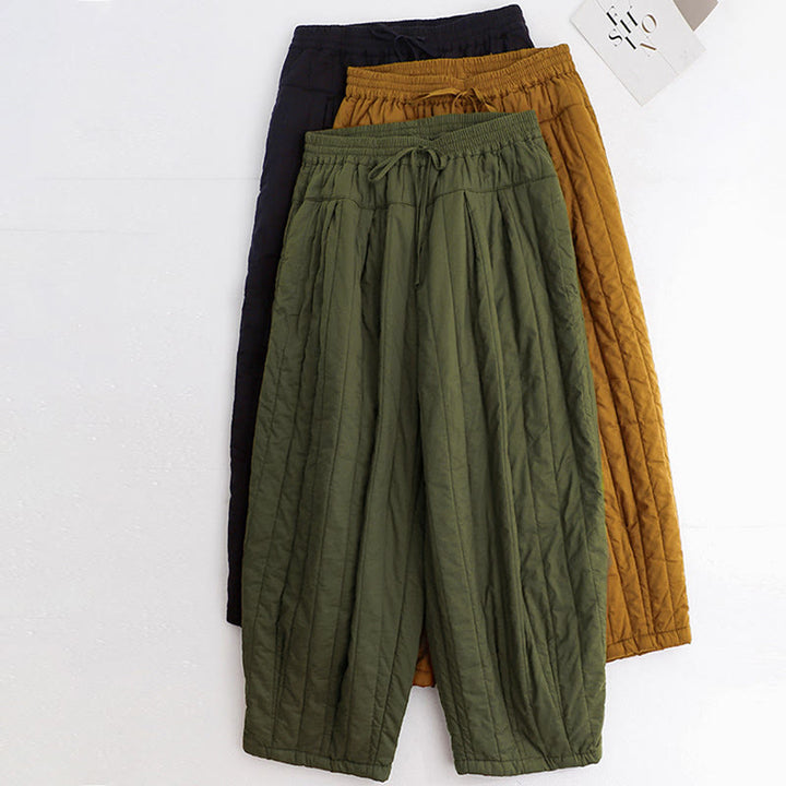 Pantalon harem d'hiver uni en coton pour femme, avec poches, motif Buddha Stones et blocs de couleurs. - image 37