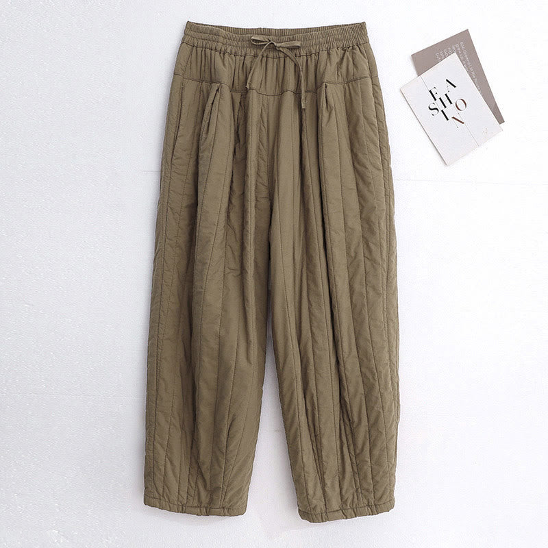 Pantalon harem d'hiver uni en coton pour femme, avec poches, motif Buddha Stones et blocs de couleurs. - Tanné - US8-10，UK/AU12-14，EU40-42 (2XL) - image 0