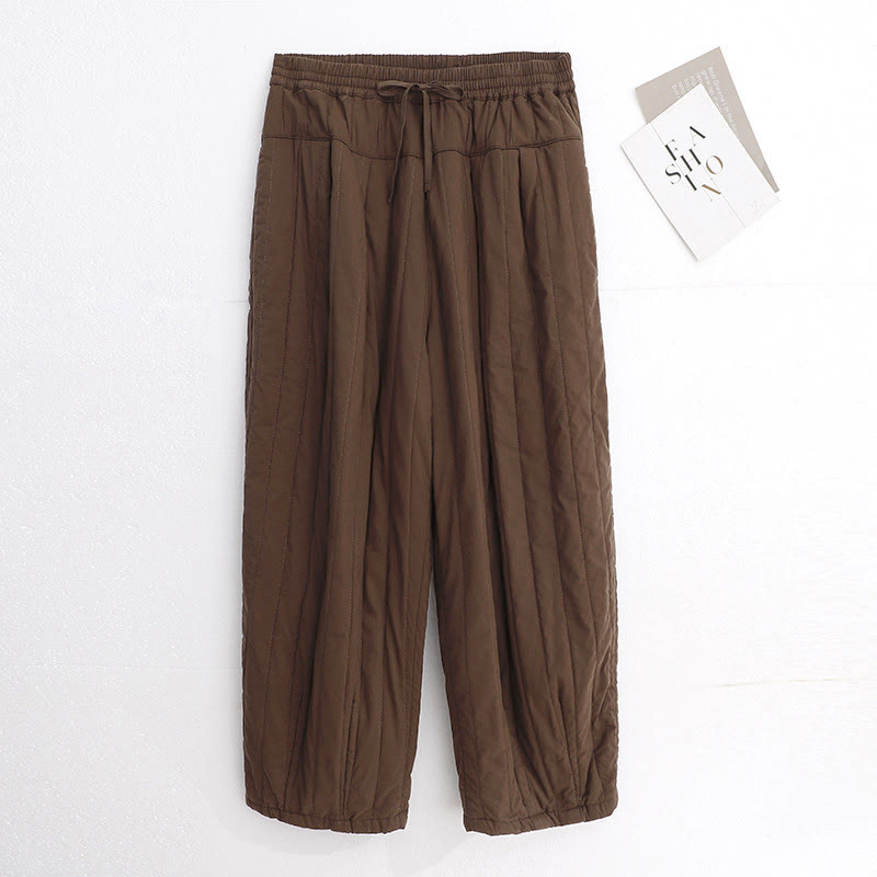 Pantalon harem d'hiver uni en coton pour femme, avec poches, motif Buddha Stones et blocs de couleurs. - SaddleBrown - US8-10，UK/AU12-14，EU40-42 (2XL) - image 14